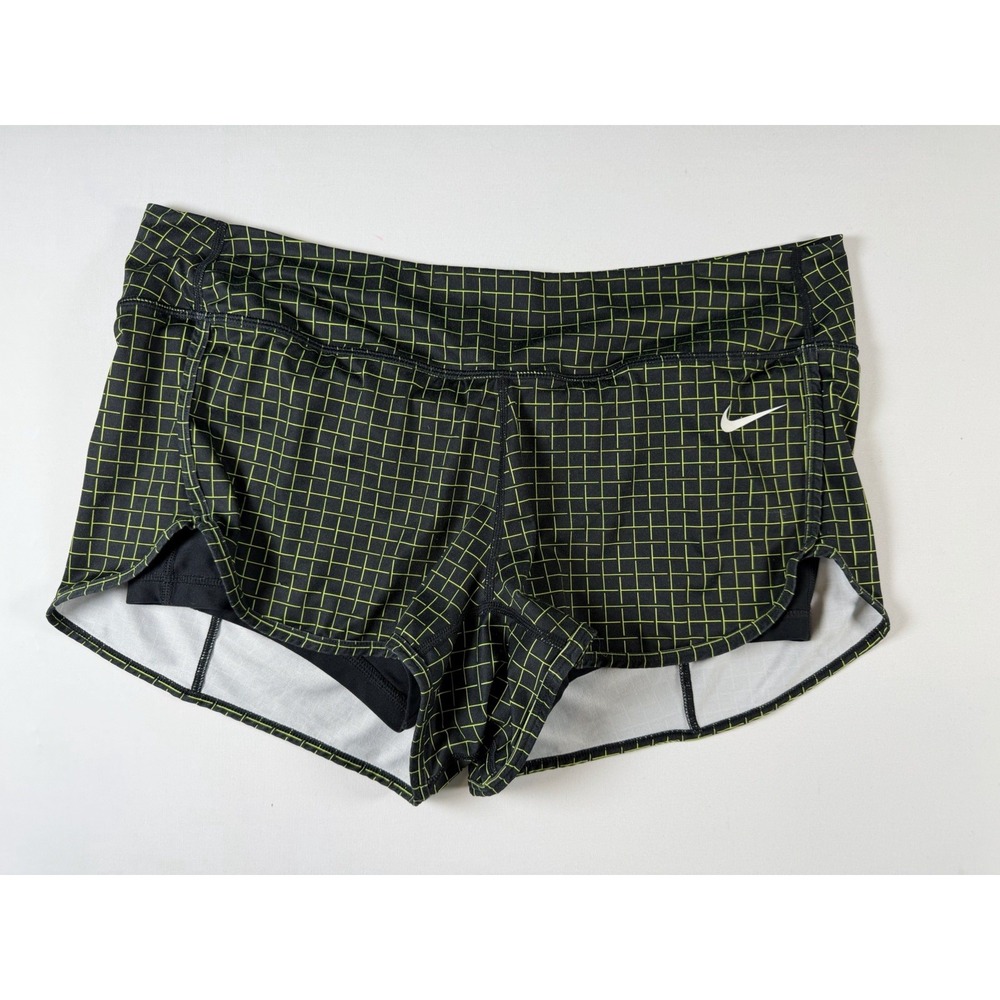 Nike Women Ace Court Printed Shorts Sz L Black/Volt Athletic Sportswear Workout